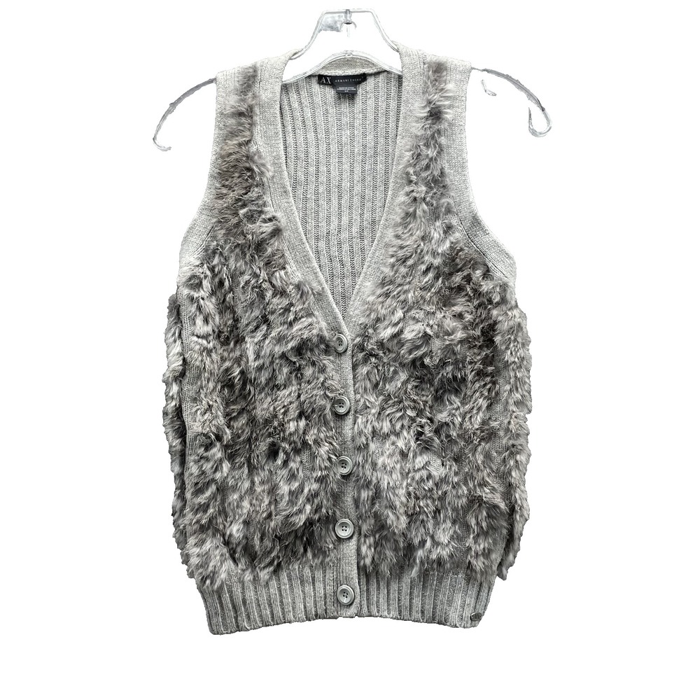 Armani Exchange Fur Sweater Vest Women's Small 100% Angora Rabbit Wool Blend Y2K